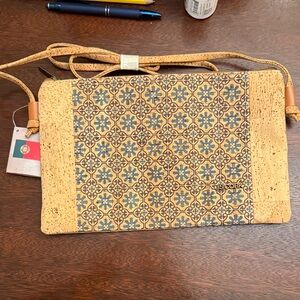 Crossbody Cork Tan and Blue Patterned Women's Bag